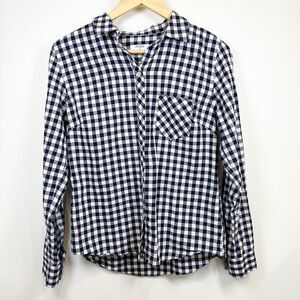 UNTUCKit for her Shirt Women's Navy White Size 6 Plaid Cotton Button Down Top